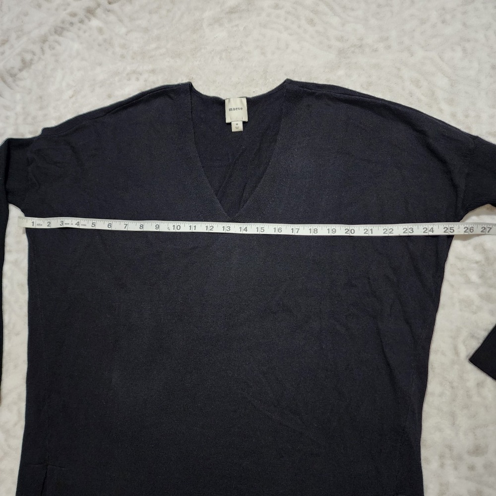 Maeve By Anthropologie V-Neck Pullover Sweater Black Side Slits  Size M - Picture 9 of 12